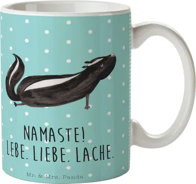 Produktbild von Mr. & Mrs. Panda Tasse Stinktier Yoga - Türkis Pastell - Geschenk, Kaffeebecher, Becher, Namaste, Skunk, Pott, Raubtier, Kaffeetasse, Trinkbecher, Liebe