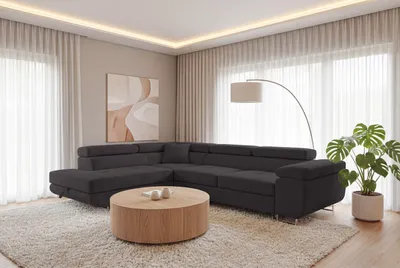 Produktbild von Ecksofa Luca L-Form Graphit Velour Schlaffunktion Bettkasten Wasserabweisend Linke