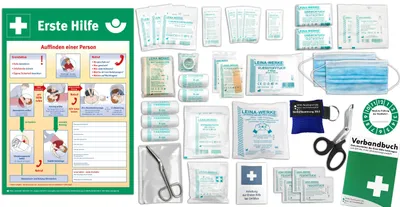 Produktbild von Komplett-Set Erste-Hilfe nach aktueller DIN/EN 13 157 PLUS 1 für Betriebe mit Notfallbeatmungshilfe + Aushang