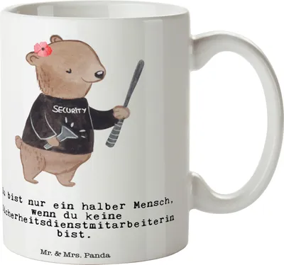 Produktbild von Mr. & Mrs. Panda Kaffeebecher Sicherheitsdienstmitarbeiterin Herz - Weiß - Geschenk, Tasse, schöne, Kaffeepott, Kaffeetasse, Teetasse