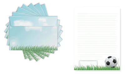 Produktbild von Friendly Fox Kinder Briefpapier Fussball, 1x DIN A5 Briefblock Schreibblock mit Linien und 20 Umschläge, Briefpapier Set für Kinder