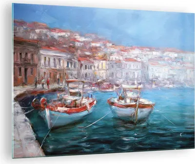 Produktbild von Bilder auf glas - Einteilig - Öl Boote Griechenland - 70x50cm - Glasbilder - Wandbilder - Bilder - zum Aufhängen bereit - Wanddekoration aus Glas - Glas Bilder - Wandbild auf Glas - GAA70x50-4467