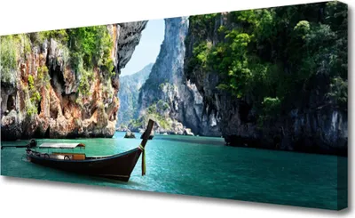 Produktbild von Tulup Leinwand-Bilder 125x50 Wandbild Canvas Kunstdruck Boot See Felsen Landschaft