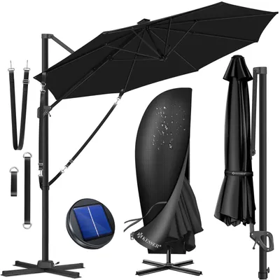 Produktbild von KESSER® Sonnenschirm Ampelschirm SUN Rund XL Ø330 cm Inkl. Windschtzseile & Abdeckung 7-Fach Verstellbar Drehbar Neigbar Kippbar Groß 360° Drehbar Gartenschirm mit Kurbel Sonnenschutz UV50+