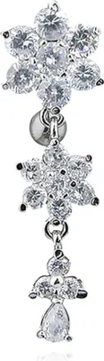 Produktbild von Bauchnabelpiercing Blüte Blume Flower Anhänger Strass Zirkonia Kristall Autiga® klar