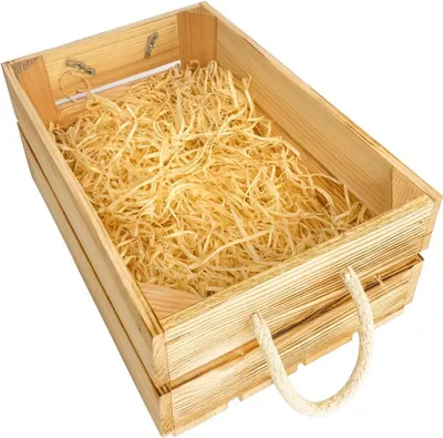 Image de Coffre en bois brûlé + laine de bois | boîte en bois pour cadeau | coffre décoratif pour cadeau | emballage cadeau écologique