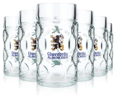 Produktbild von 6x Löwenbräu Bierglas 1l Biergläser Maßkrug Bierseidel Krug goldener Löwe