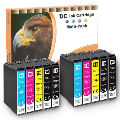 Immagine prodotto di Cartucce compatibili D&C 10x per stampanti Epson 18, 18XL, Expression Home XP-102, XP-202, XP-205, XP-212, XP-215, XP-225, XP-302, XP-305, XP-312, XP-315, XP-322, XP-325, XP-402, XP-405, XP-412, XP-415, XP-422, XP-425