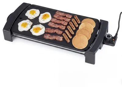 Produktbild von KOMFOTTEU Elektrischer Tischgrill, Grillplatte mit antihaftbeschichteter Oberfläche & integriertem Thermostat, kompakter Plattengrill mit spülmaschinenfester Auffangschale für drinnen & draußen, 1400-1600W