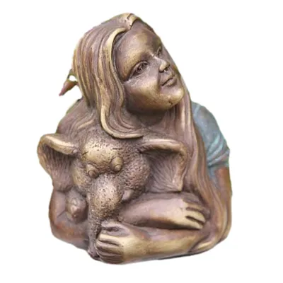 Produktbild von Schönes Mädchen mit Elefant für den Garten zur Dekoration, aus Bronze Neu Frostfest Witterungsbeständig, Bronzefigur zur Gartengestaltung BOAN-1961
