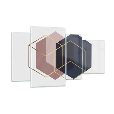 Produktbild von Bilder auf glas - 4 Teile - Sechsecke Modern Gold - 120x70cm - Glasbilder - Wandbilder - Bilder - zum Aufhängen bereit - Wanddekoration aus Glas - Glas Bilder - Wandbild auf Glas - GDL120x70-4691