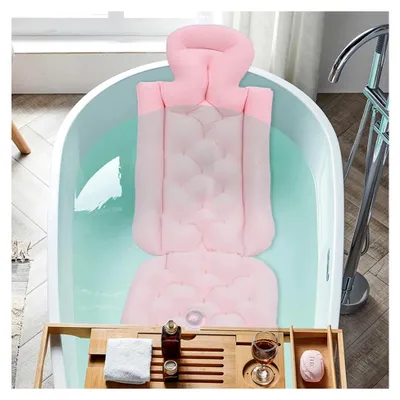 Produktbild von Badekissen Ganzkörpermatte für die Badewanne mit Kissen, große Badewanneneinlage, Sprudelmatte, Badewannenzubehör (Rosa)