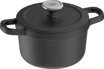Produktbild von BergHOFF Leo Kochtopf, Gusseisen, 20 cm Durchmesser, rund, emaillierte Antihaftschicht, induktionsgeeignet, inklusive Deckel, schwarz, 3 Liter