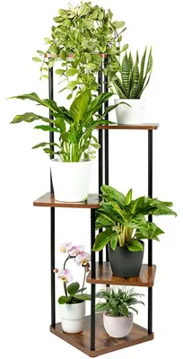 Produktbild von TTL HOME Blumenständer TOWER 5 Etagen Holz Eiche Metall schwarz Pflanzenregal