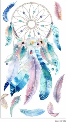 Produktbild von 228 Wandtattoo Traumfänger blau mit Federn - Größe 750 x 420 mm