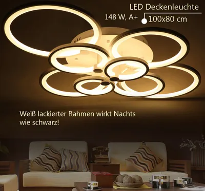 Produktbild von LED Deckenlampe 6067-8 100x80x17cm LED 148W  LED Deckenleuchte mit Fernbedienung Lichtfarbe/helligkeit einstellbar dimmbar weiße lackierte Metallrahmen