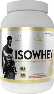 Immagine prodotto di Lazar Angelov Nutrition | IsoWhey | Proteine isolate del siero del latte con enzimi digestivi, BCAA e glutammina Caramello salato