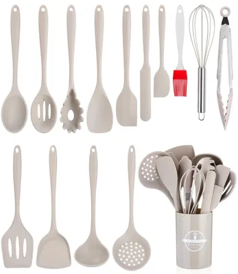 Imagen del producto de Juego de utensilios de cocina de silicona, de 15 piezas, sin BPA, resistente al calor hasta 230 °C, para uso en la cocina