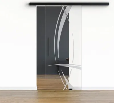 Produktbild von Pertura Glasschiebetür Komplettset Glera Tangle 01 775x2175 mm Rechts inkl.Beschlag Selir Aluminium schwarz,Stangengriff