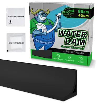 Produktbild von Schwallschutzleiste für Dusche - Selbstklebend aus Silikon - Wasserstopper für Badezimmer - Schwarz, 0,85 m