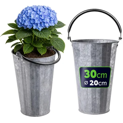 Obrázek produktu pro KADAX Květináč 20 x 30 cm, květináč z pozinkované oceli, květináč s držadlem, květináč pro vnitřní i venkovní použití, (stříbrný)