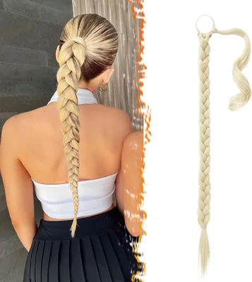 Produktbild von BARSDAR 66cm Lang geflochtene Pferdeschwanz Verlängerung Haarteil 613# Bleichblond