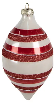 Imagen del producto de Adorno navideño de vidrio, marca Clayre & Eef, forma de esfera, color rojo y blanco, dimensiones: 8 x 15 cm