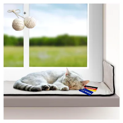 Produktbild von Fensterliege für Katzen | selbstwärmende Katzendecke | Katzenkissen mit rutschfester Unterlage | waschbares Katzenbett aus Cordstoff | Größe 2 (90 x 29 cm) | beige