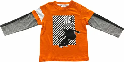 Productafbeelding van A33 jongens T-shirt, merk BIKKEMBERGS, oranje/grijs, katoen, voor kinderen