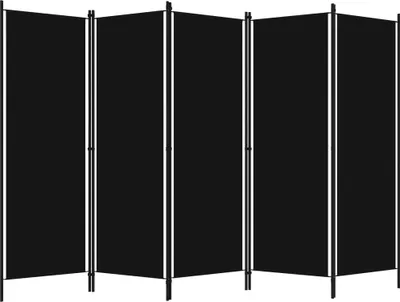 A black room divider with multiple panels.