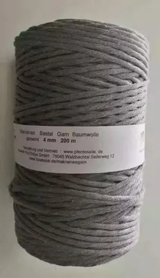 Produktbild von Makrameegarn Makramee Baumwollgarn Bastelgarn GRAU  200 Meter 4 mm GEFLOCHTEN