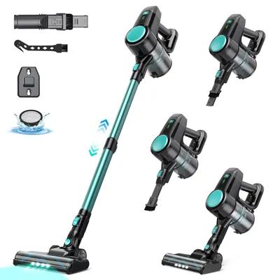 Image de Aspirateur sans fil N3T - 3-en-1 (balai, main et aspirateur de sol) - Puissance d'aspiration de 40 000 Pa - Autonomie jusqu'à 40 minutes - 180 W, léger (environ 2,9 kg) - Filtre HEPA pour les poils d'animaux et les sols durs - Vert
