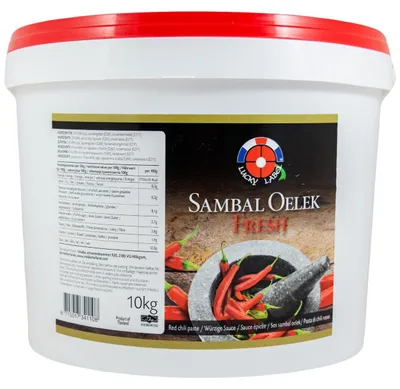 Zdjęcie produktu dla Lucky Label Sambal Oelek 86% - Ostra pasta chili, wiadro 10 000 g, autentyczna indonezyjska