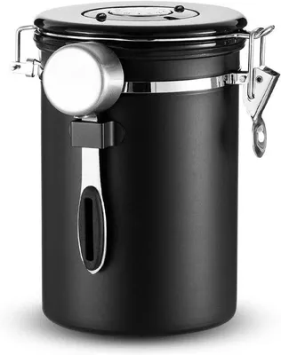 Productafbeelding van Unyqoos® RVS koffiecontainer, 1,8 liter – luchtdichte voorraadpot met ontgassingsventiel, datumwiel en maatlepel, gemaakt van voedselveilig roestvrij staal 304