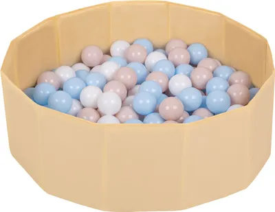 Produktbild von Selonis Klappbares Bällebad Polyester mit Ø 6 cm 200 Bällen Kinder - stabile MDF-Seiten - faltbar mit Tragetasche - leicht zu reinigen - Indoor Outdoor Spielpool - hellbeige:Pastellbeige/Pastellblau/Weiß