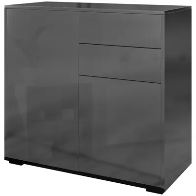Produktbild von Kommode/Sideboard/Aufbewahrungsm?bel mit 2 Schubladen, 2 Tš¹ren und einem Einlegeboden, 79 x 36 x 74 cm, gl?nzend schwarz