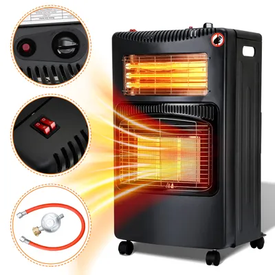 Productafbeelding van TolleTour gasverwarming, gasheater, gasoven, verwarmingsstraal, 4,2 kW, gasvuur inclusief regelaar, slang en adapter van Duitsland naar Europa, geschikt voor butaan- of propaangasflessen tot 15 kg, zwart