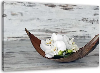 Produktbild von Leinwandbild weiße orchideenblüten im vintage-stil 100x70 cm Feeby grau wandbild bereit zum aufhängen