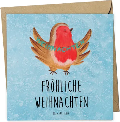 Produktbild von Mr. & Mrs. Panda Klappkarte Rotkehlchen Weihnachten - Eisblau - Geschenk, doppelkarte, Glückwunschkarte, Grußkarte, faltkarte, Heiligabend, Weihnachtsgruß, Winter, Vogel