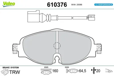 Produktbild von VALEO Bremsbeläge Satz Vorne für VW Golf VII Schrägheck (5G1, BQ1, BE1, BE2) 610376