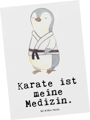 Produktbild von Mr. & Mrs. Panda Postkarte Pinguin Karate - Weiß - Geschenk, Kampfkunst, Grußkarte, bildkarte, Selbstverteidigung, Ansichtskarte, Postkarten, Verein, einzelkarte