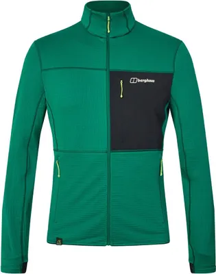 Grüne Berghaus Ridge-Hiker Jacke mit schwarzer Brusttasche und gelben Reißverschlüssen