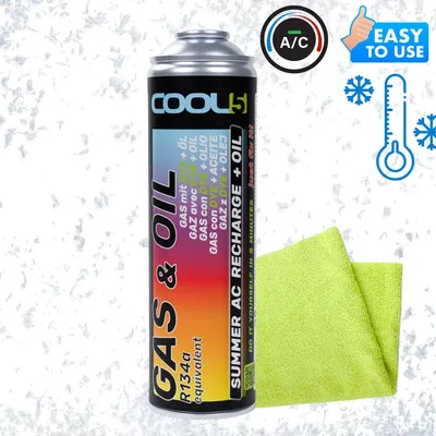 Produktbild von Cool5 2-in-1 Klimaanlagen-Kältemittel R134a-Ersatz 290g + Mikrofasertuch