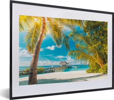 Produktbild von MuchoWow® MuchoWow® Gerahmtes Poster Tropisch - Strand - Palme 40x30 cm - Poster mit zchwarzem Bilderrahmen - Bilderrahmen - Poster im Rahmen