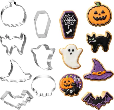 Immagine prodotto di Set di formine per biscotti, 7 pezzi, in acciaio inossidabile, con forme a tema Halloween, ideali per la preparazione di dolci