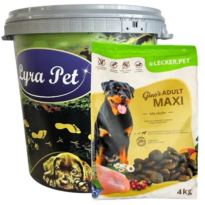 Produktbild von 4 kg Lecker.Pet® Gino's Adult Maxi mit Huhn Hundefutter Trockenfutter Vollnahrung in 30 L Tonne