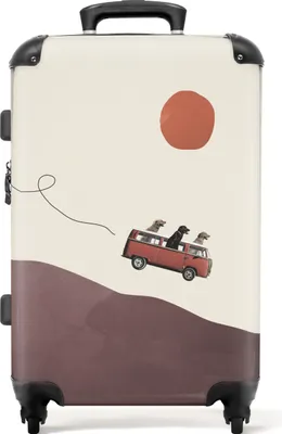 Produktbild von NoBoringSuitcases.com® Großer Koffer - /Vintage -Abstract - Hunde - Auto - Braun - Kombinationsschloss TSA - Hartschalen Trolley 4 Rollen - 72 liter - Reisekoffer - 66 cmKoffer Mittelgroß 67x43x25 cm, 72L,