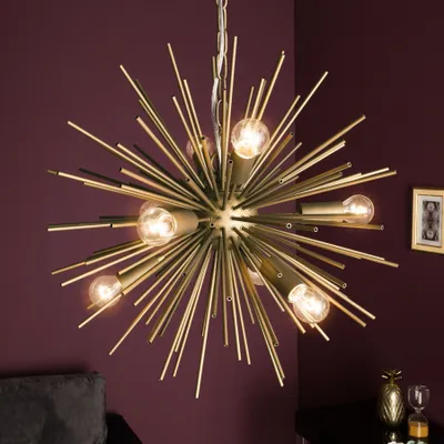 Produktbild von Elegante Hängeleuchte SUNLIGHT 50cm matt gold Lampe Metall Hängelampe Deckenleuchte Metallstäbe