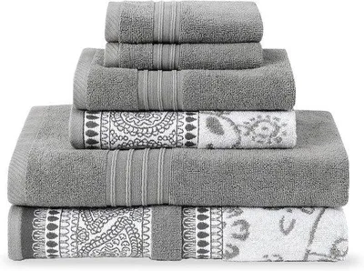 Productafbeelding van 6-delige handdoekset met jacquard en effen kleuren - badhanddoeken, handdoeken en washandjes