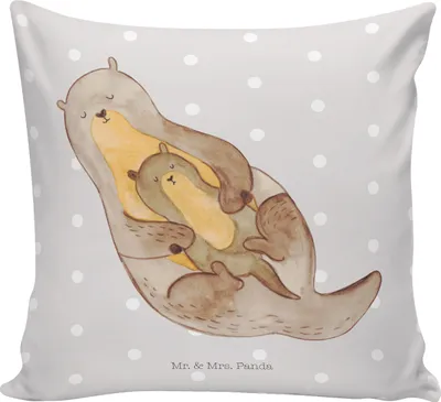 Produktbild von Mr. & Mrs. Panda Kuschel Kissen Otter Kind - Grau Pastell - Geschenk, für sofa, Baby, Mama, Seeotter, Sofakissen, Deko, Geburt, Familie, kuschelkissen 40x40, Mutter